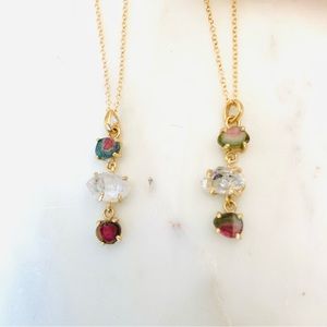 Watermelon tourmaline and HERKIMER diamond necklace